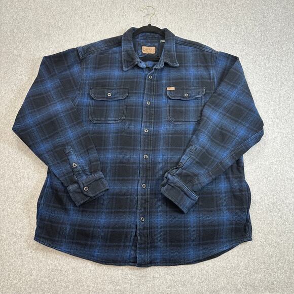 Orvis Shacket Mens 2XL Blue Black Plaid Pockets Heavy Flannel Button Up Outdoor - Picture 2 of 12